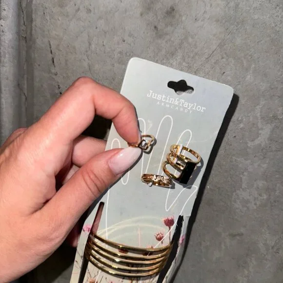 3 Layers Adjustable Cuff Bracelets Bangles and 3 Rings Jewelry Set Womens - Picture 4 of 4